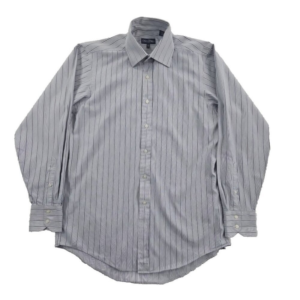 Sean John Shirt Men's 15 1/2 - 34/35 Navy Blue Stripe Long Sleeve EUC Button Up